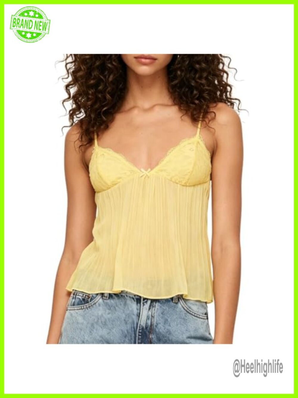 Y2K Lace Trim Babydoll Tank Top Sleeveless V Neck Cami Cropped Peplum
